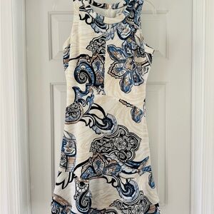 White House Black Market Blue, Cream and White Elegant A-line Dress